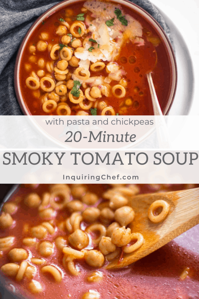 smoky tomato soup with pasta and chickpeas