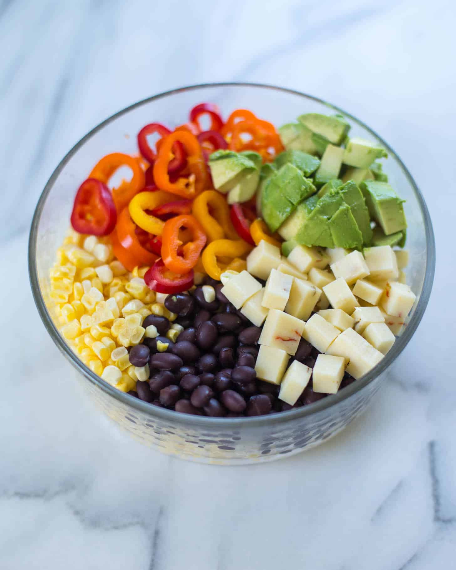 cut vegetables in a clear bowl