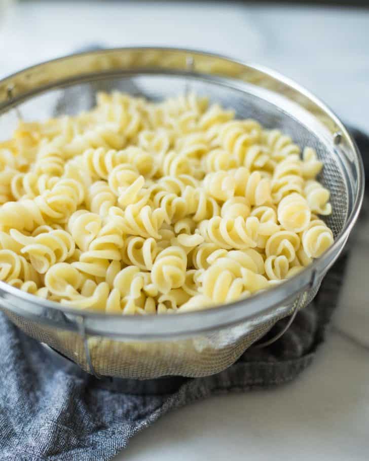 pasta in a strainer