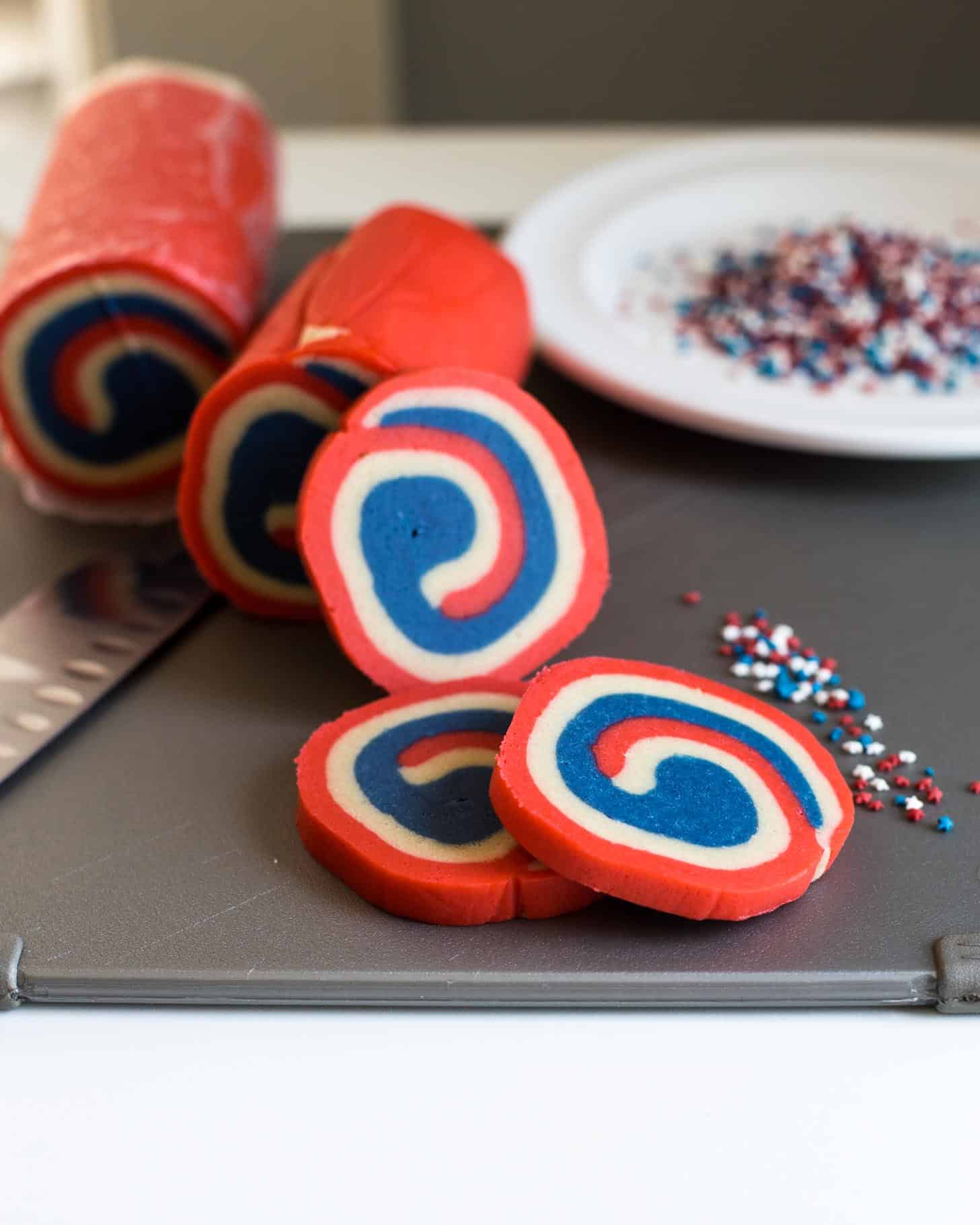 slicing pinwheel cookies