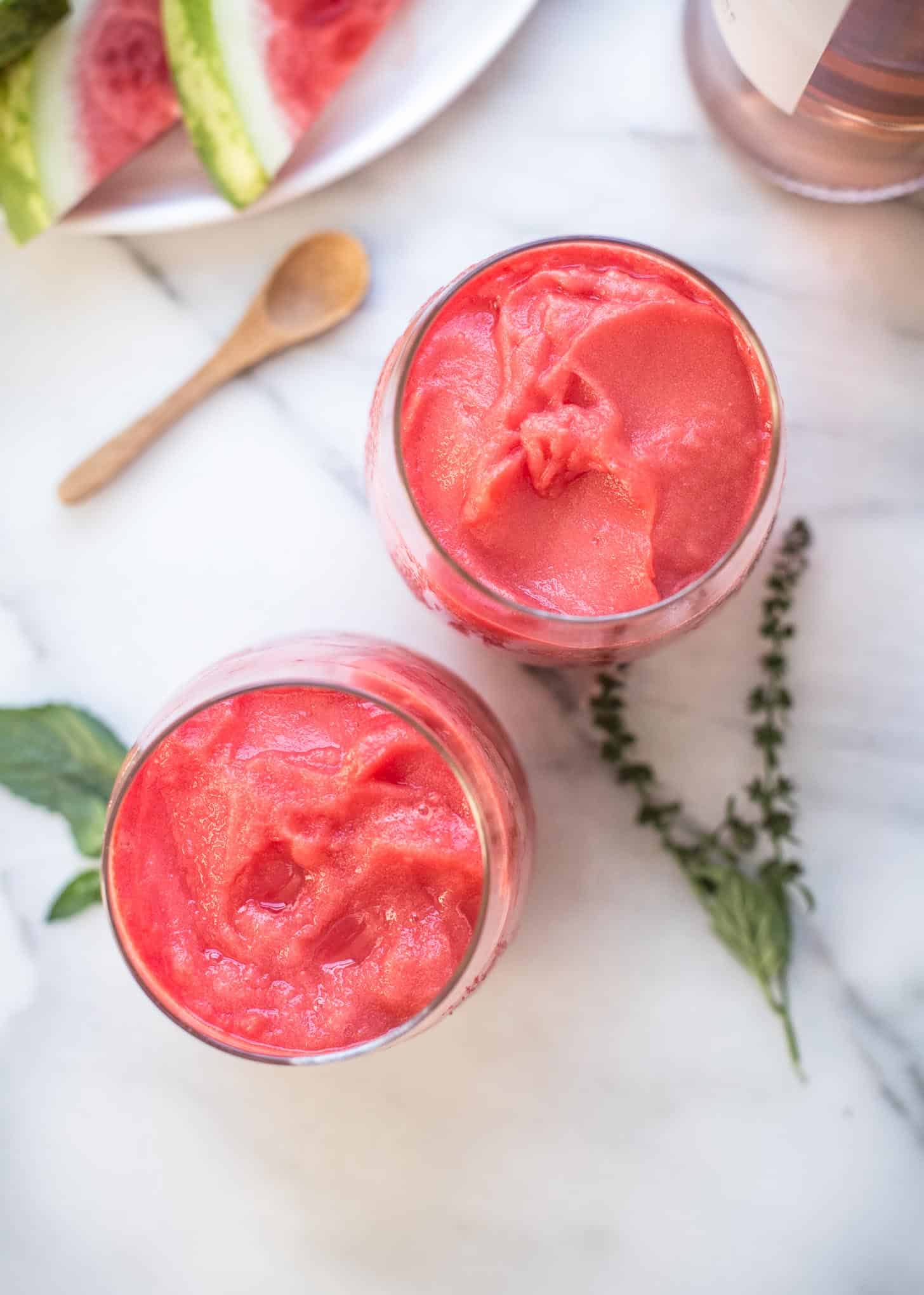 watermelon frose in clear glasses