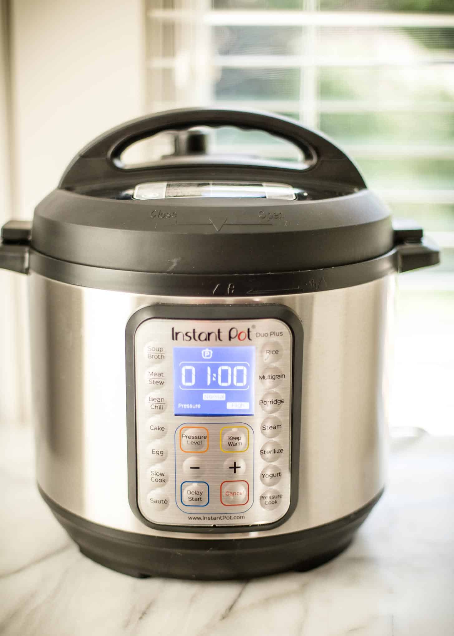 instant pot on a white countertop