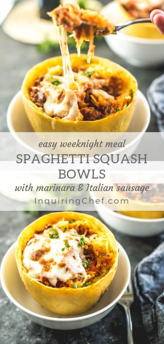 Spaghetti Squash Bowls with Marinara and Italian Sausage