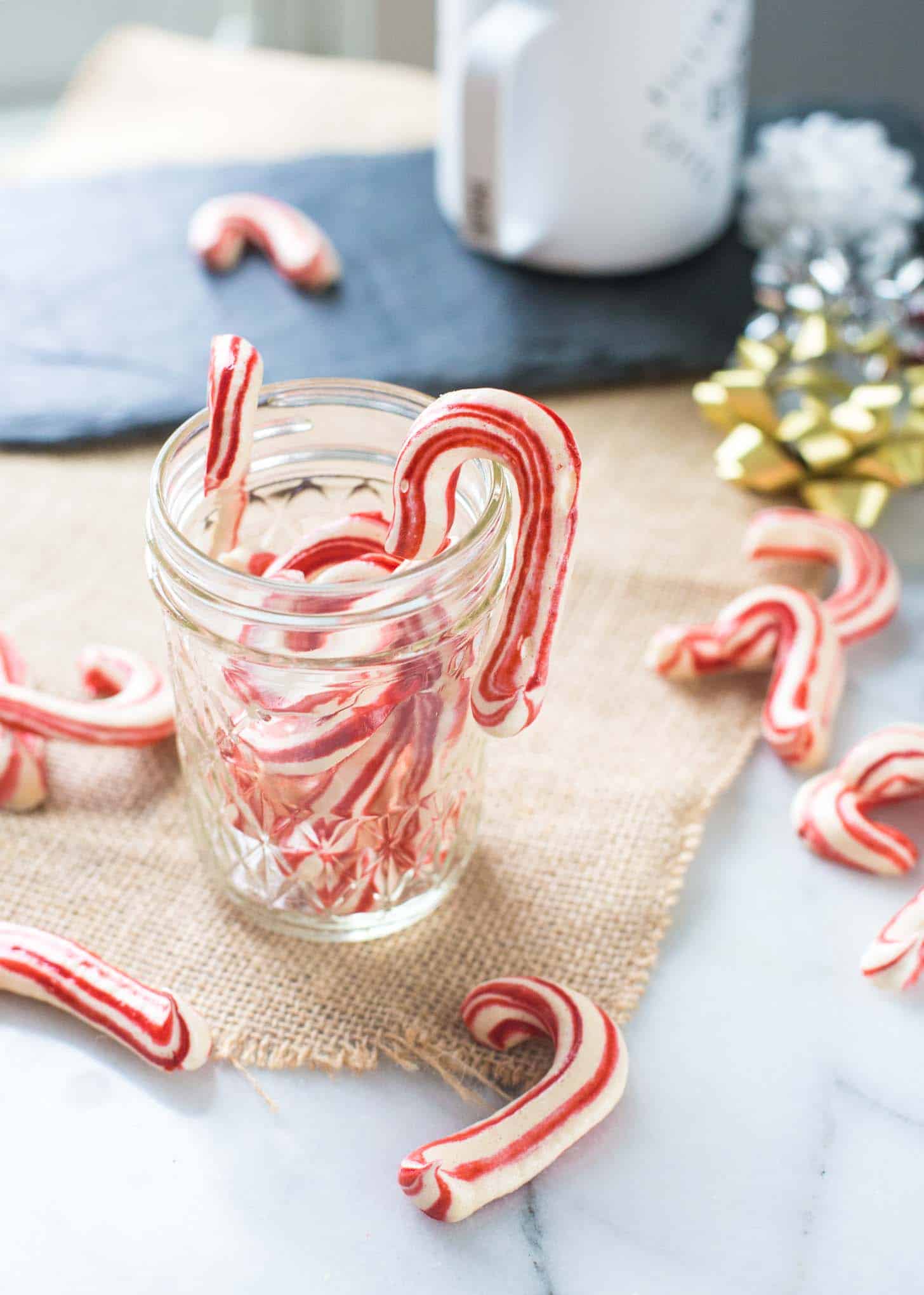 Candy Cane Meringues in a glass jar