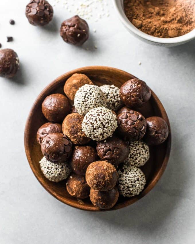 Chocolate Almond Energy Bites in a bowl