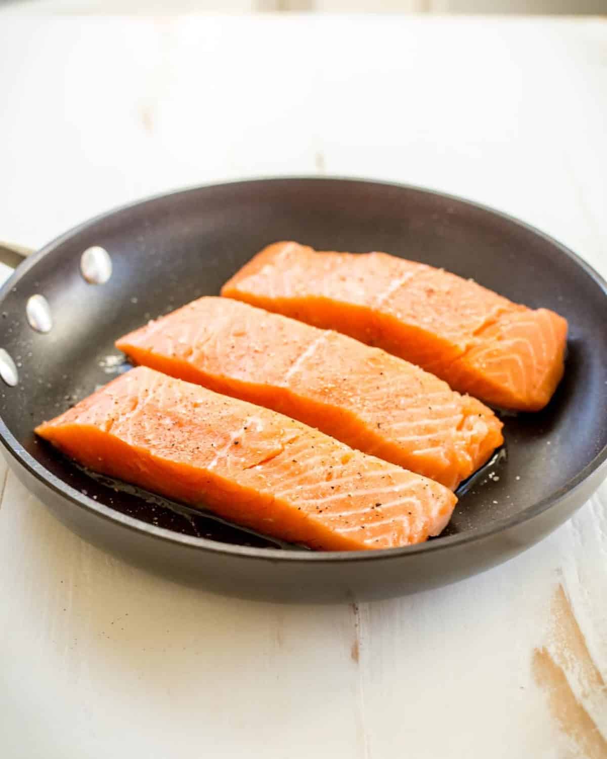 cooking salmon in a non-stick skillet