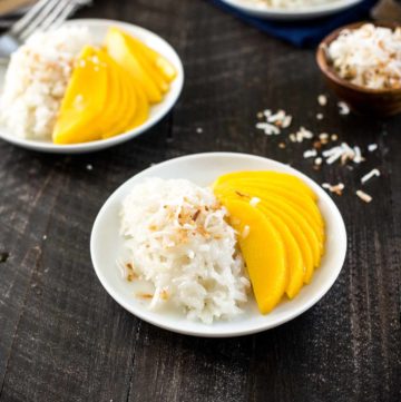 Mango Sticky Rice on a white plate