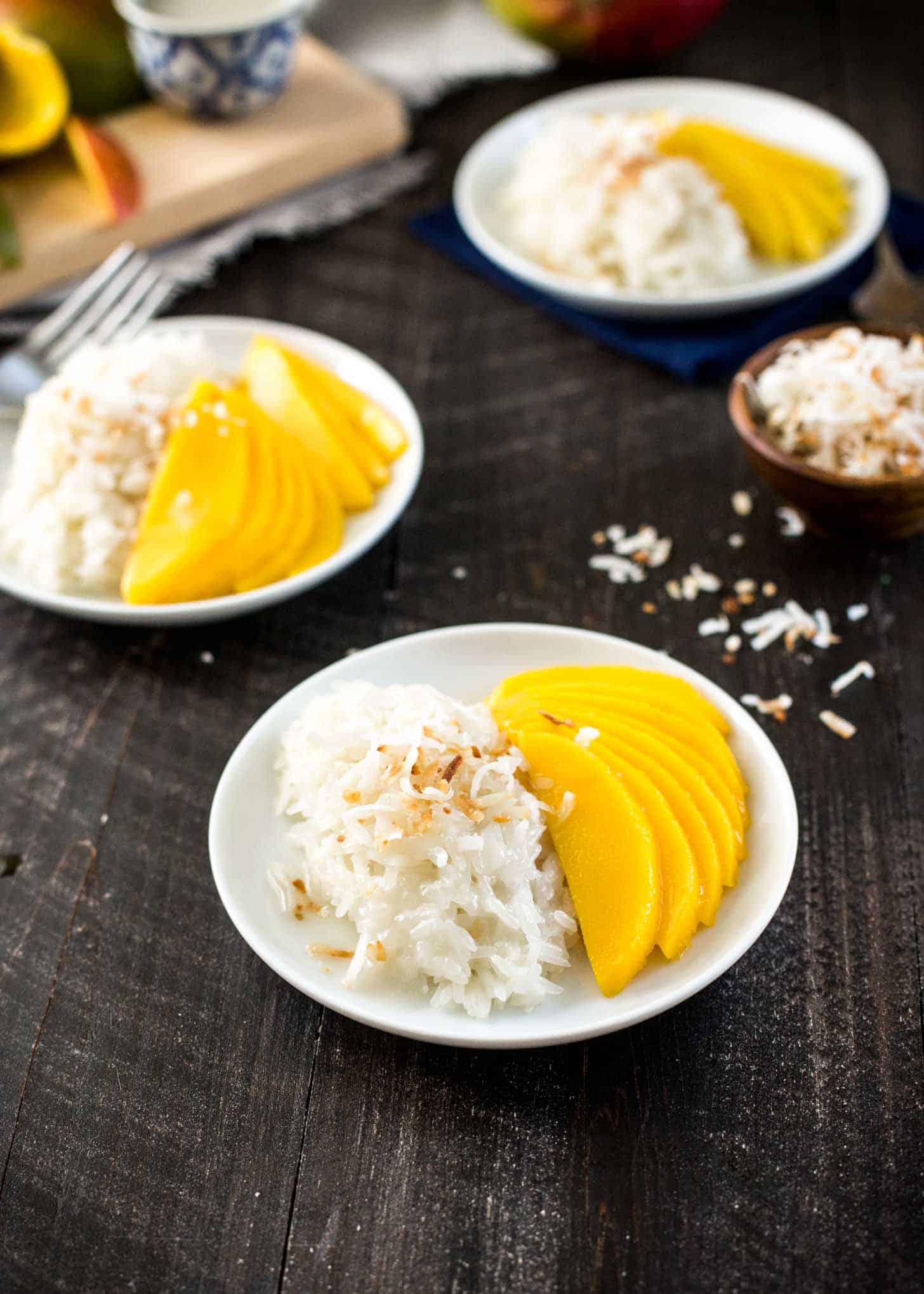 Mango Sticky Rice on white plates