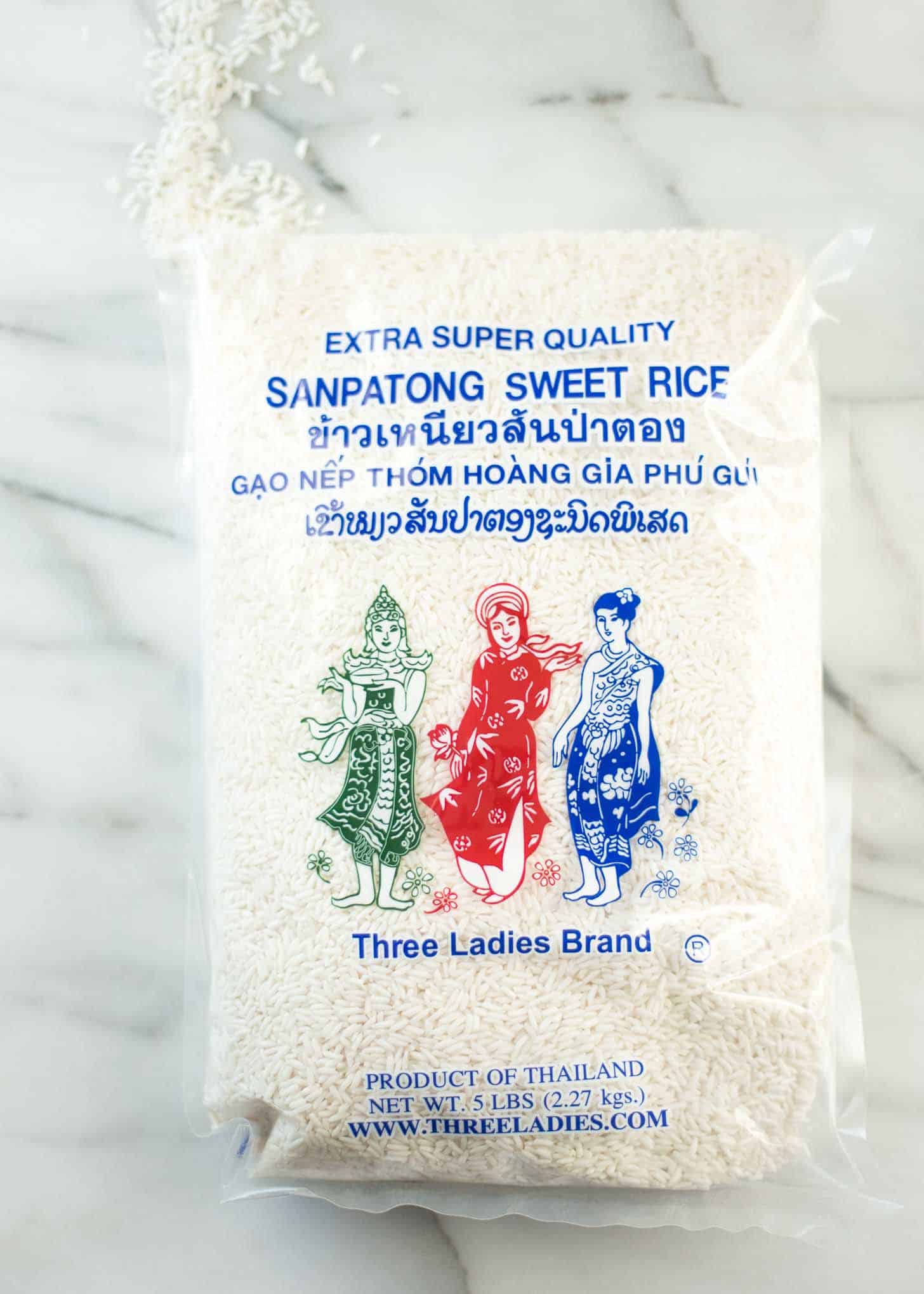 a bag of sweet rice on a grey countertop