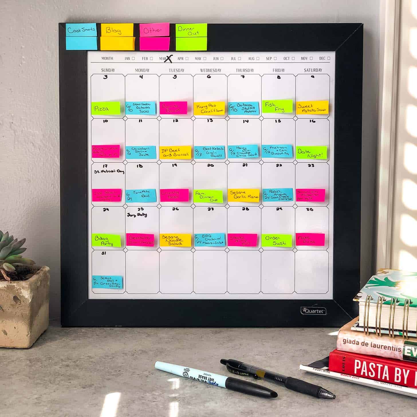 meal planning on a dry erase calender