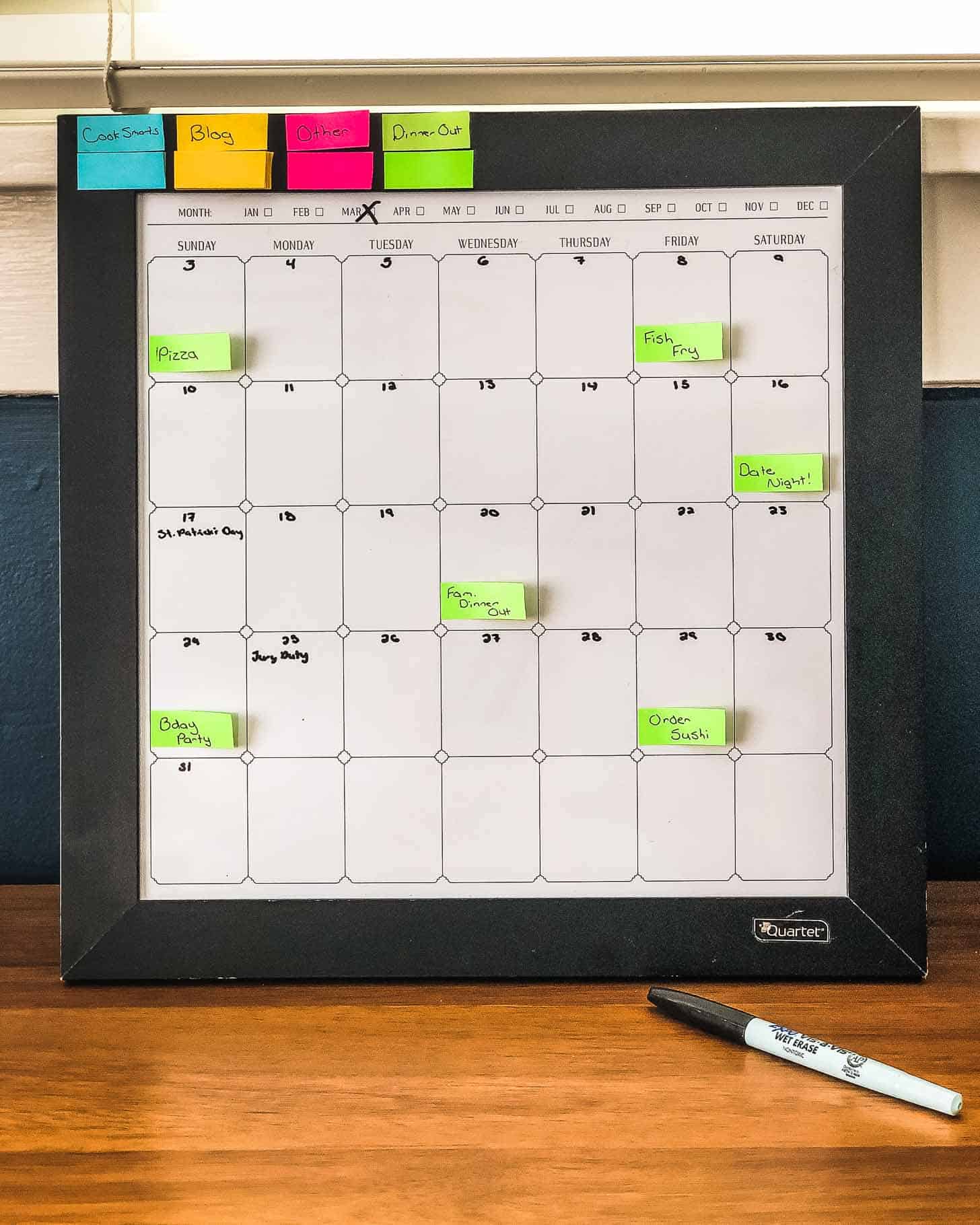 a dry erase calendar