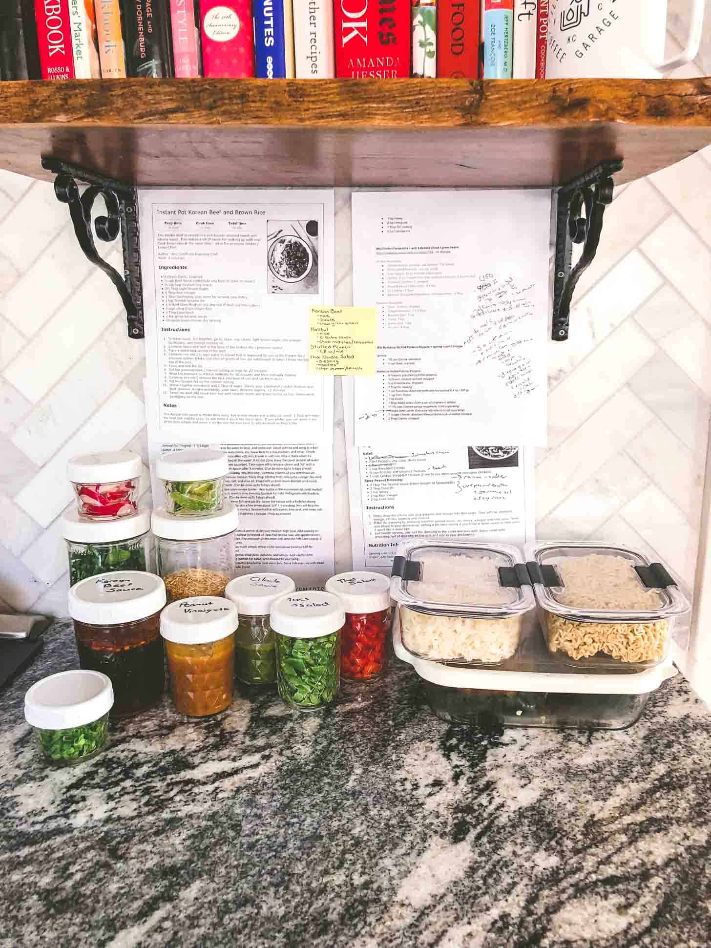 meals prepped in containers on a grey countertop