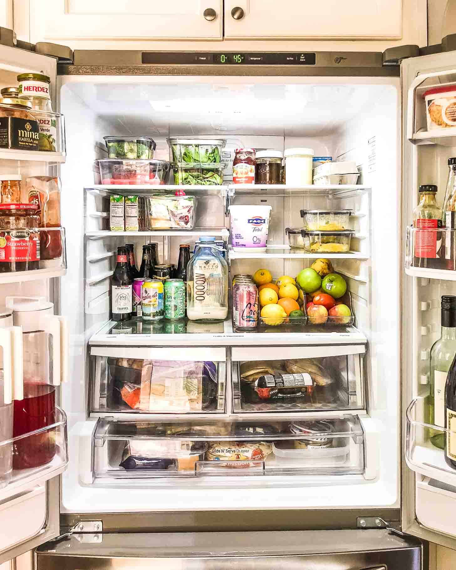 a refrigerator with open doors