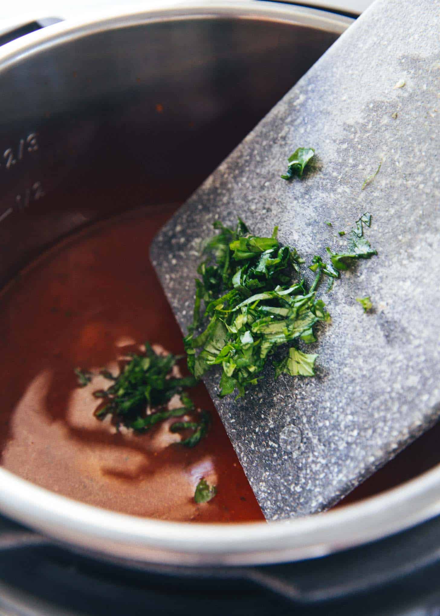 adding herbs to sauce in instant pot