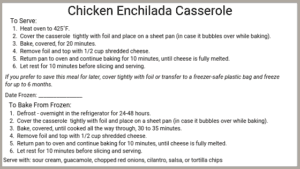 Chicken Enchilada Casserole freezer label