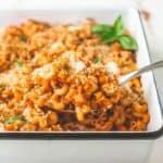 a spoonful of Chicken Parmesan Pasta Bake