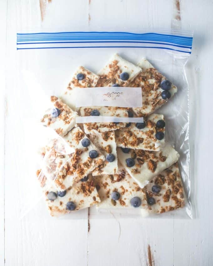 Frozen Greek Yogurt Bark in a freezer bag
