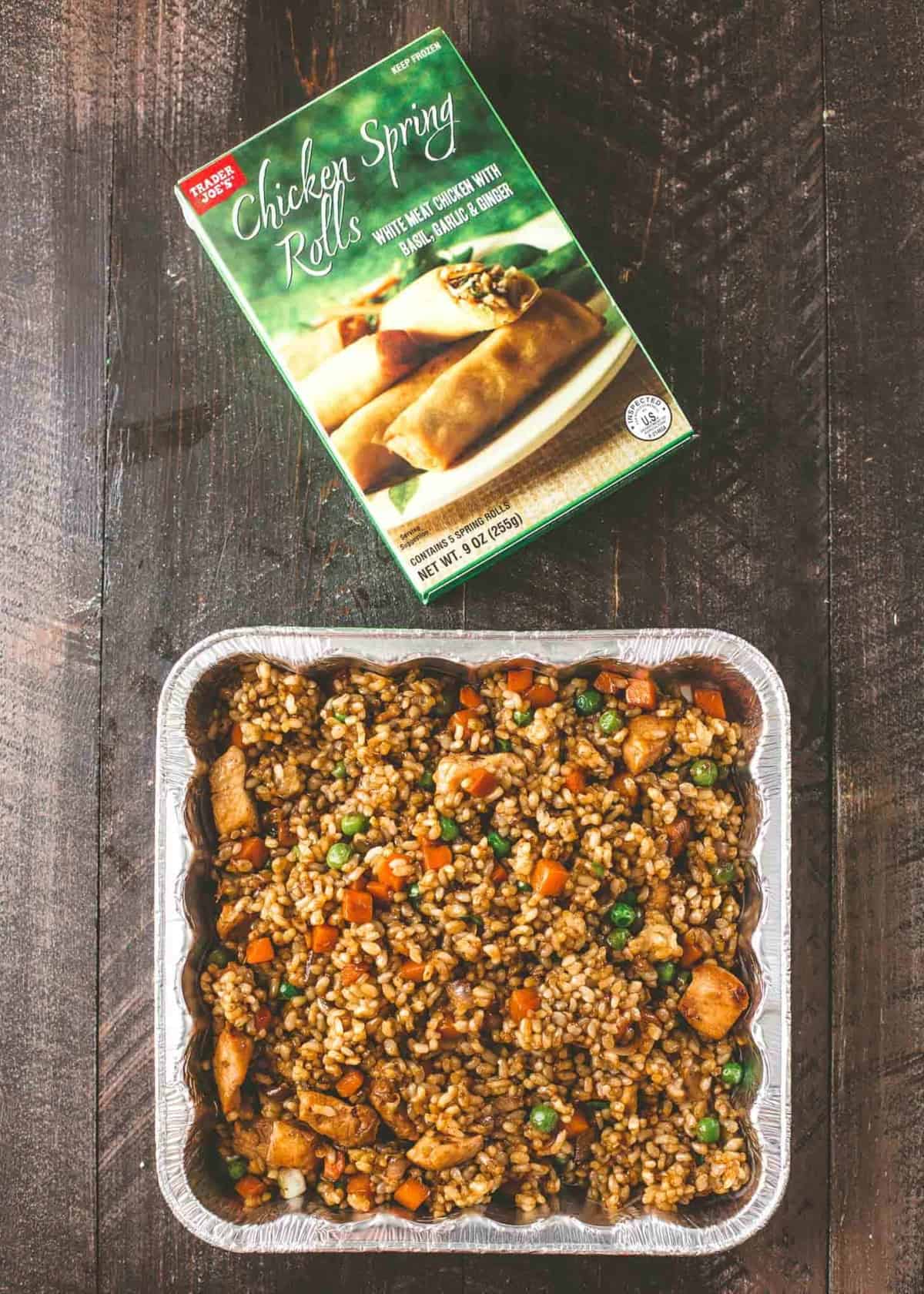 Honey Garlic Chicken Fried Rice in a foil container
