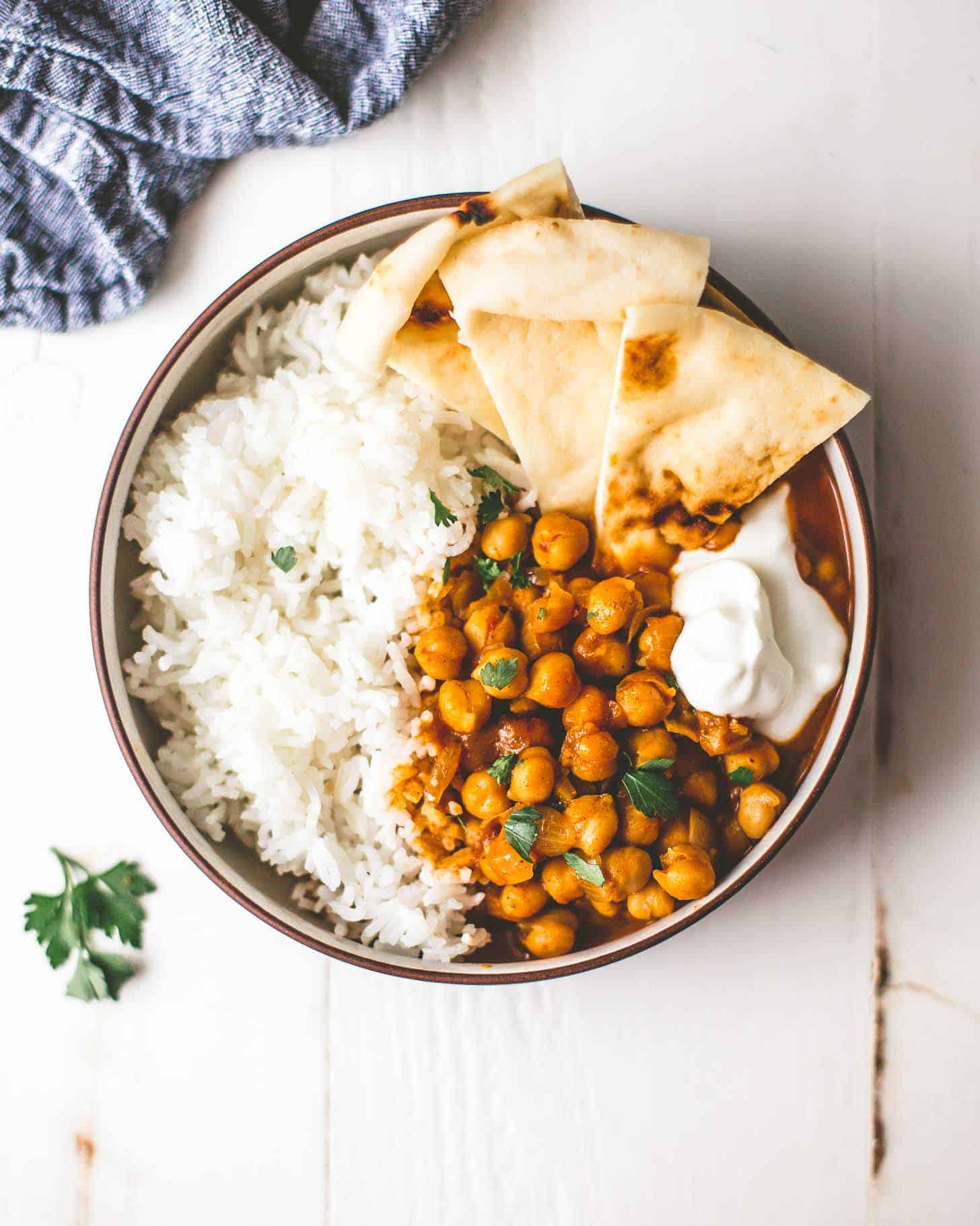 overhead image of Curry with Basmati Rice on a plate