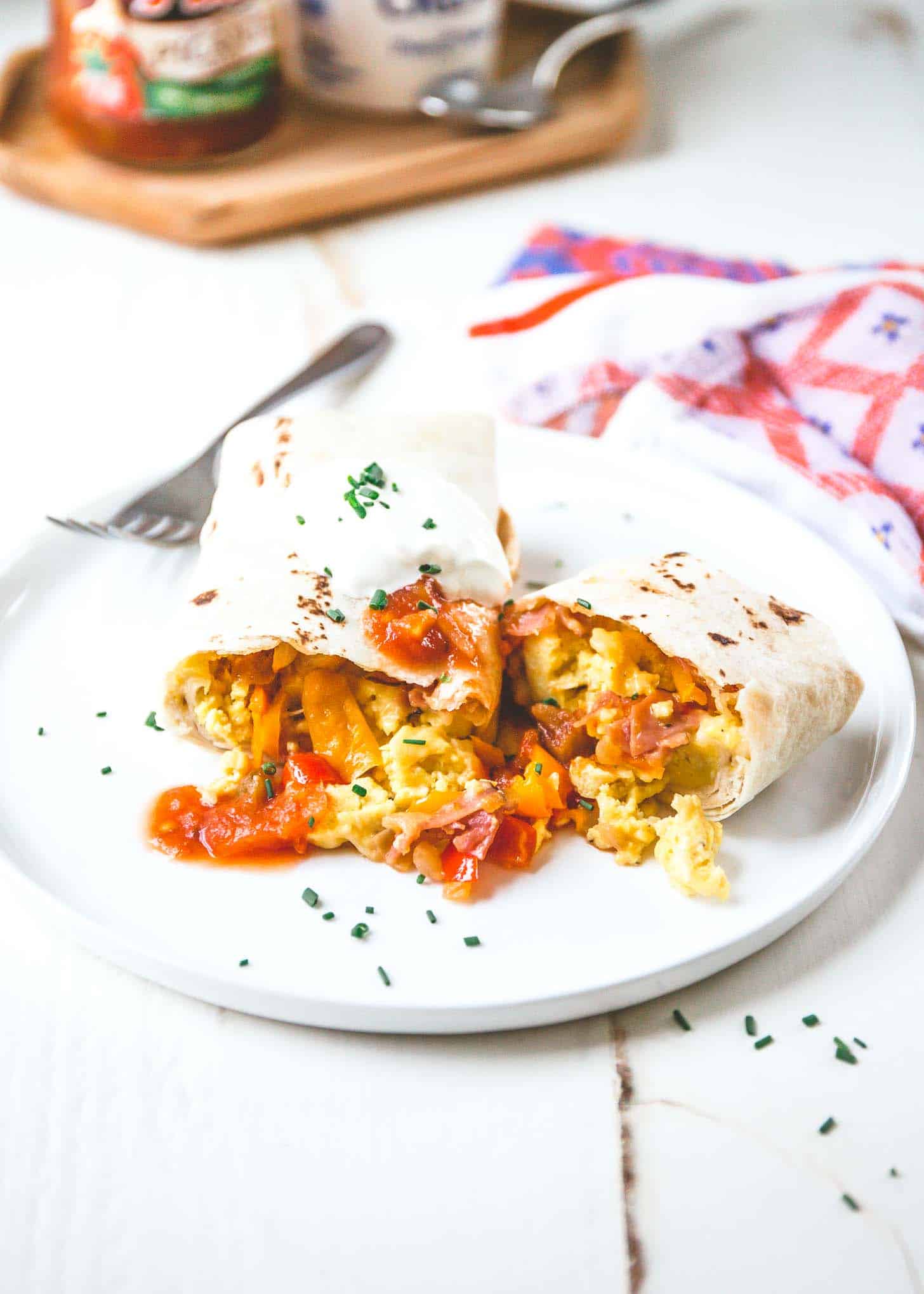 a Breakfast Burritos on a white plate