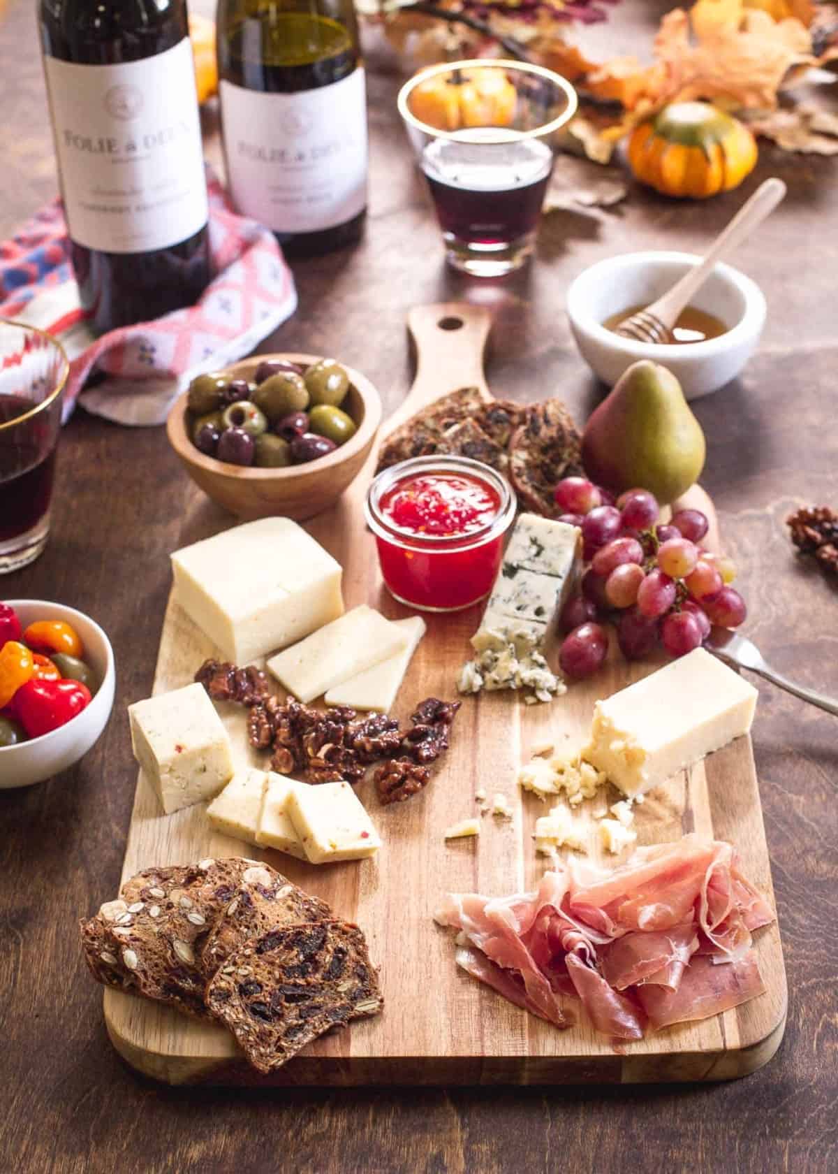 Fall Cheese Board on a wooden table