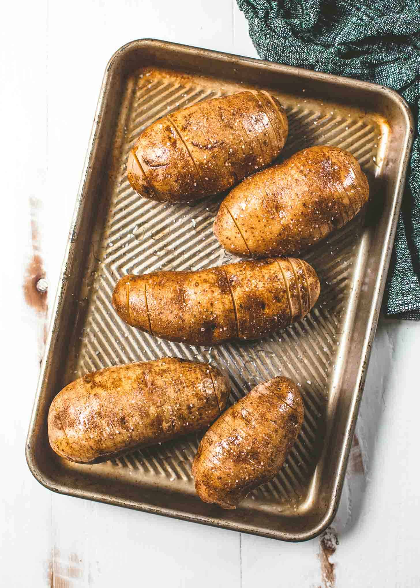 baked Hasselback Potatoes on a sheet pan