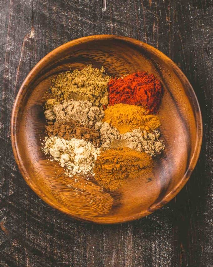 spices in a small wooden bowl