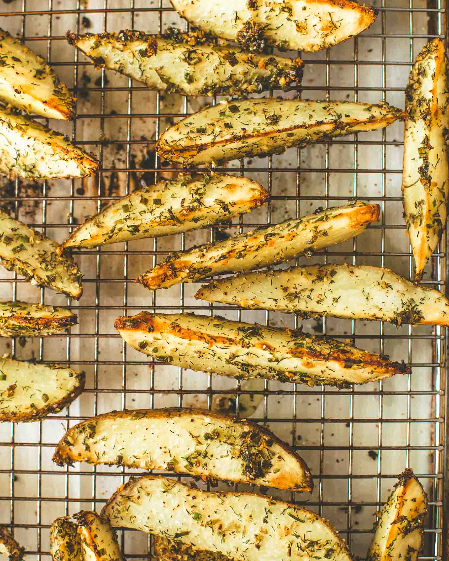 Ranch Potato Wedges on a wire rack