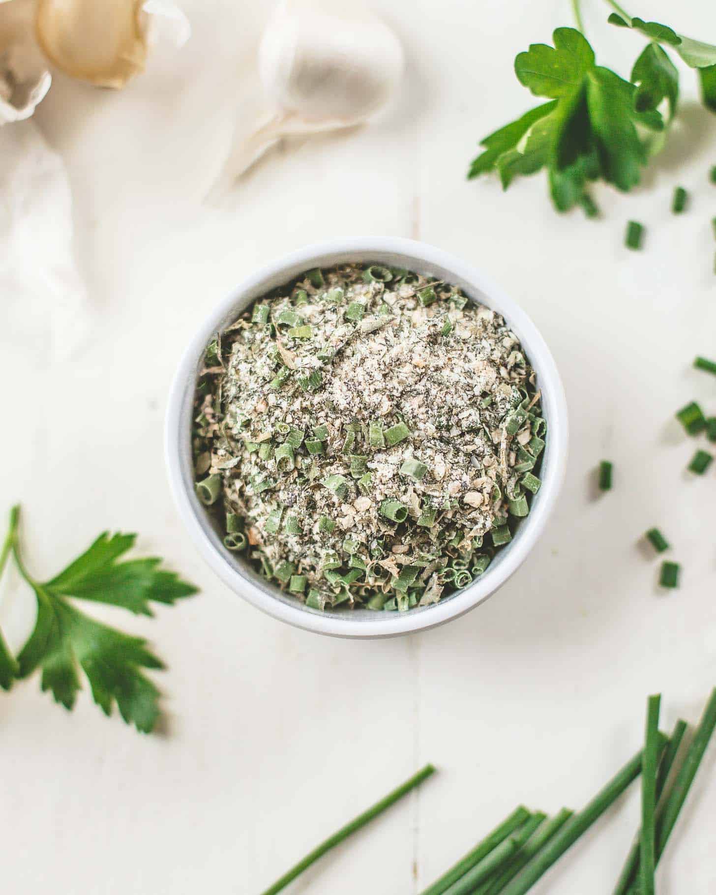 overhead image of Ranch Seasoning in a small white ramekin