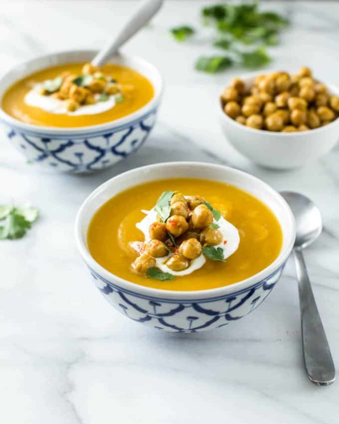 bowls of Sweet Potato Soup with Miso 