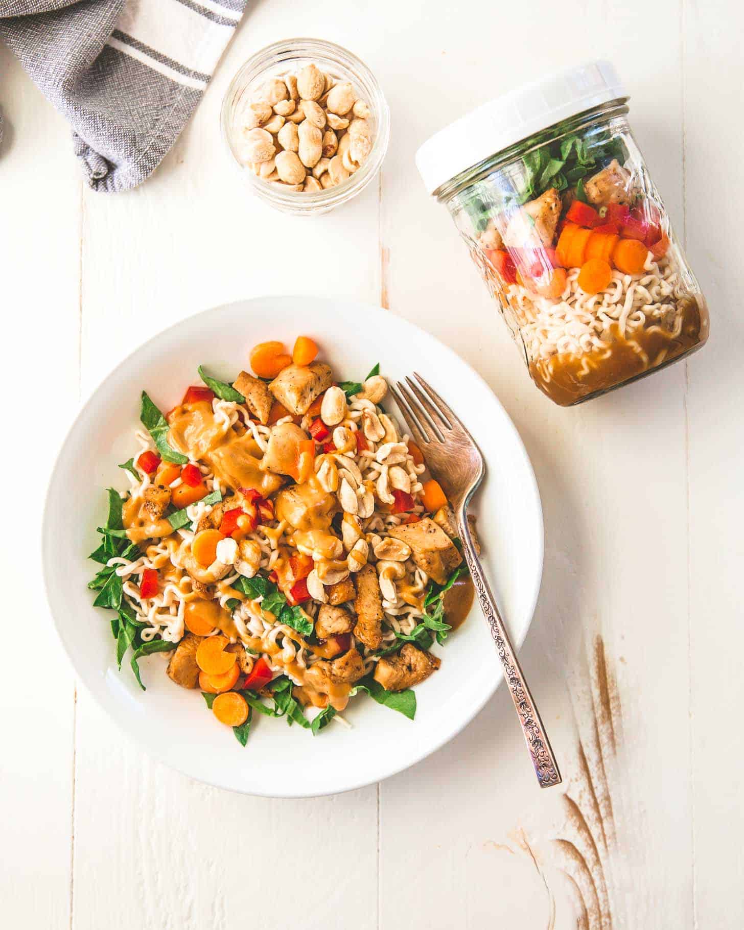 Asian Noodle Salad in a Jar with Spicy Peanut Dressing