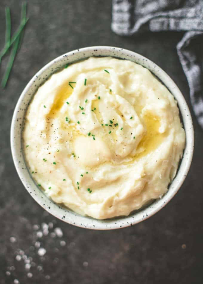 Instant Pot Mashed Potatoes in a white bowl