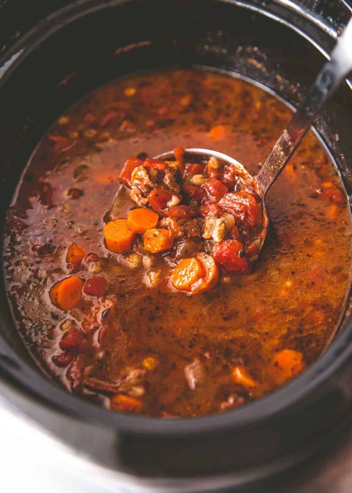 beef and barley soup in a slow cooker
