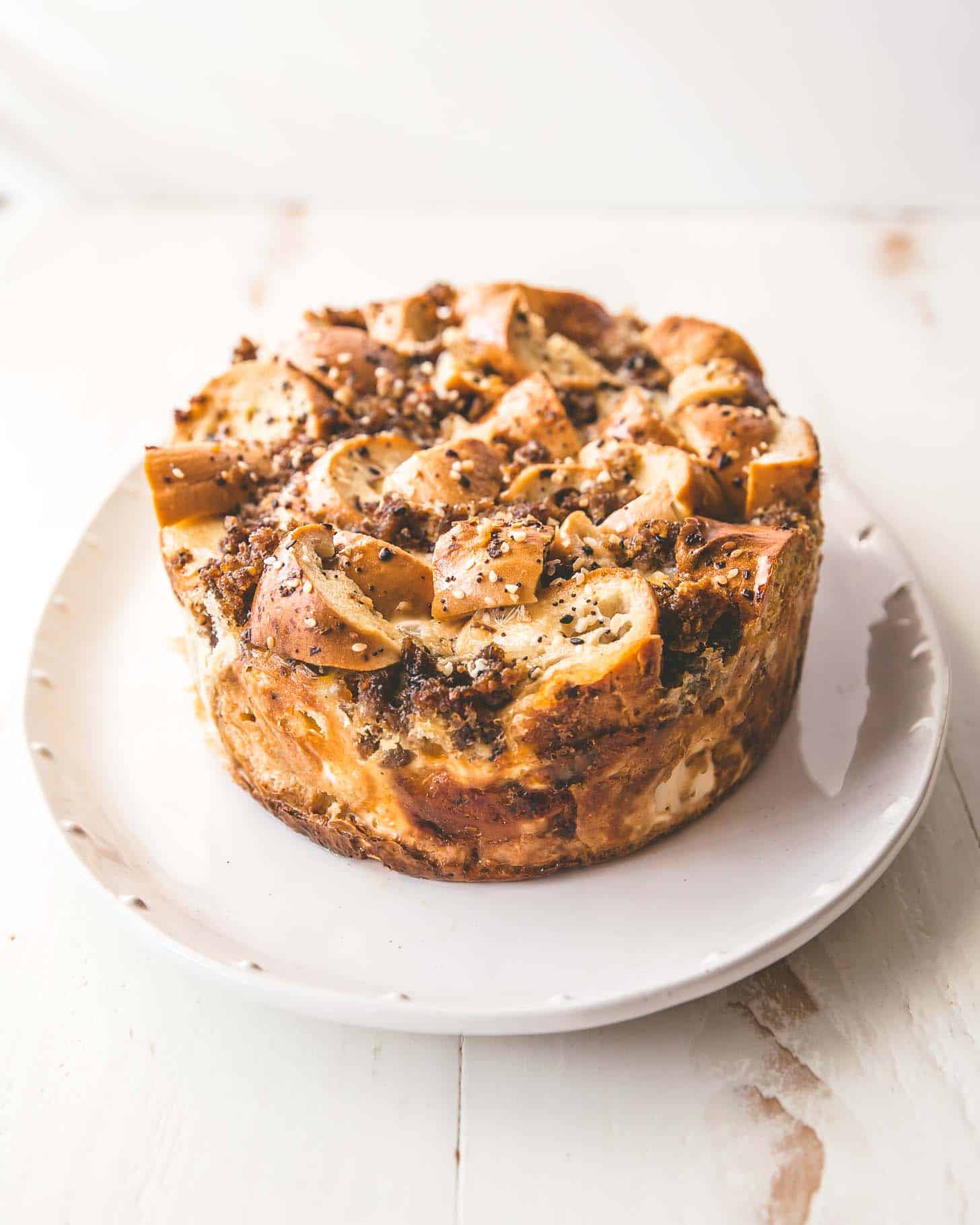 slow cooker breakfast casserole on a white plate