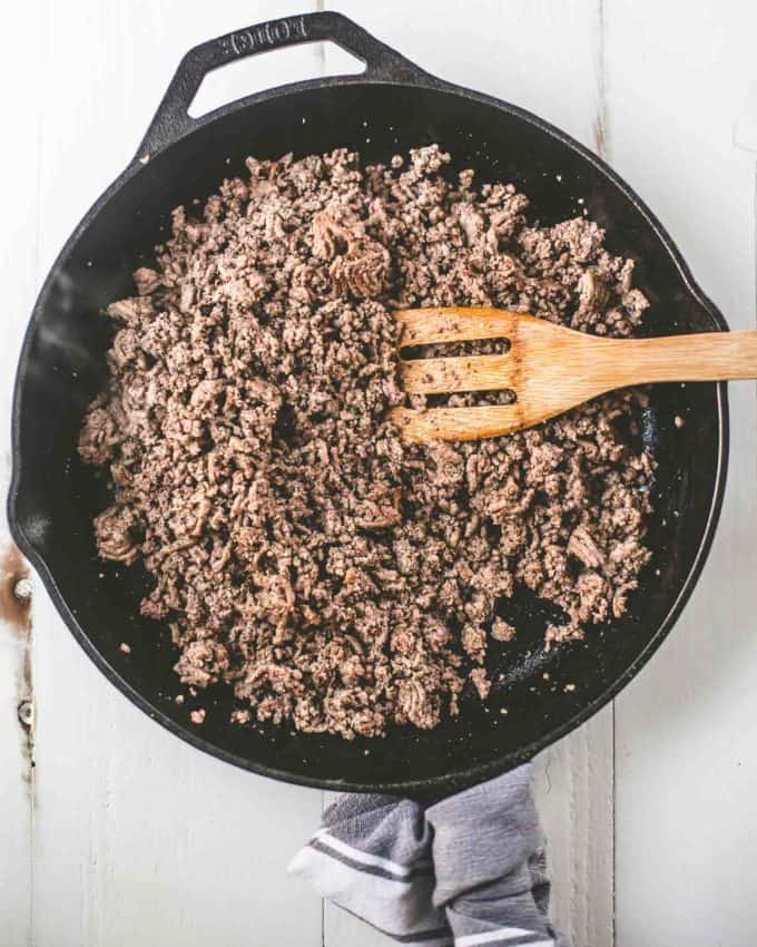browning ground beef in a skillet