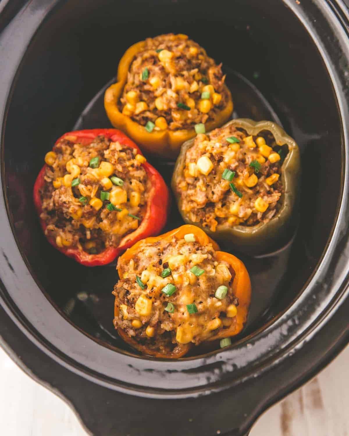 Tex Mex Stuffed Peppers in a slow cooker