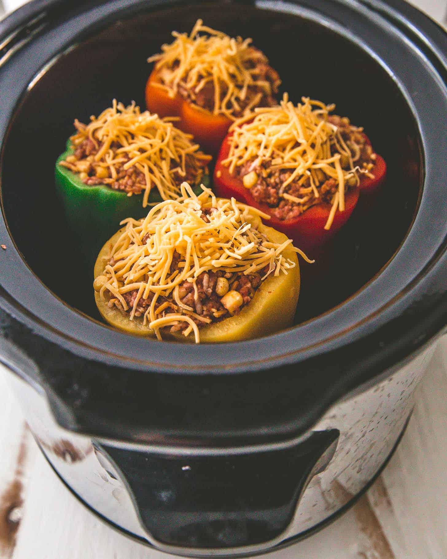 ready to cook Tex Mex Stuffed Peppers in a slow cooker