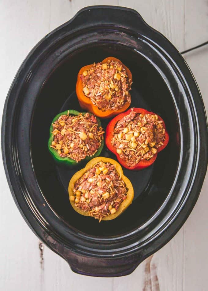 Tex Mex Stuffed Peppers in a slow cooker