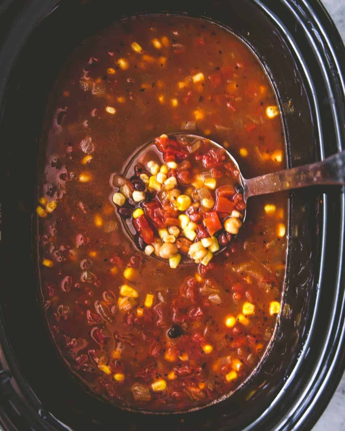Three Bean Taco Soup in a slow cooker