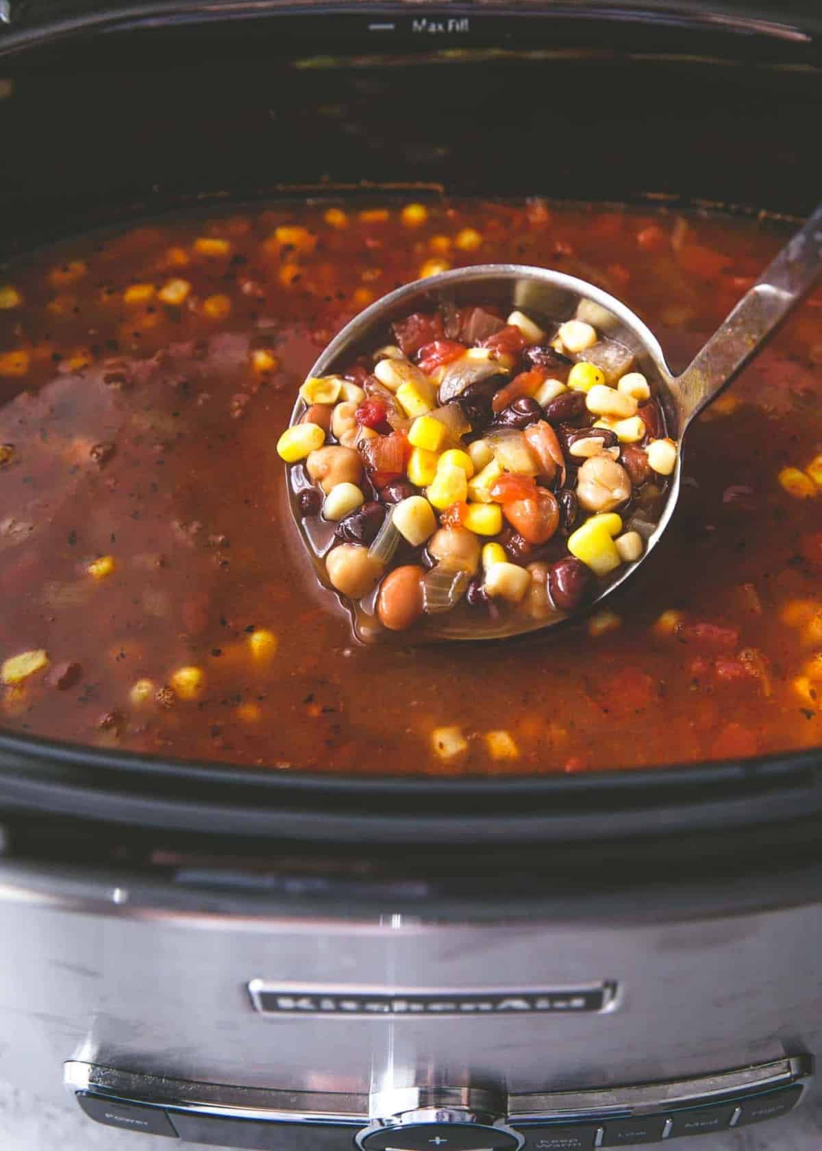 Three Bean Taco Soup in a slow cooker