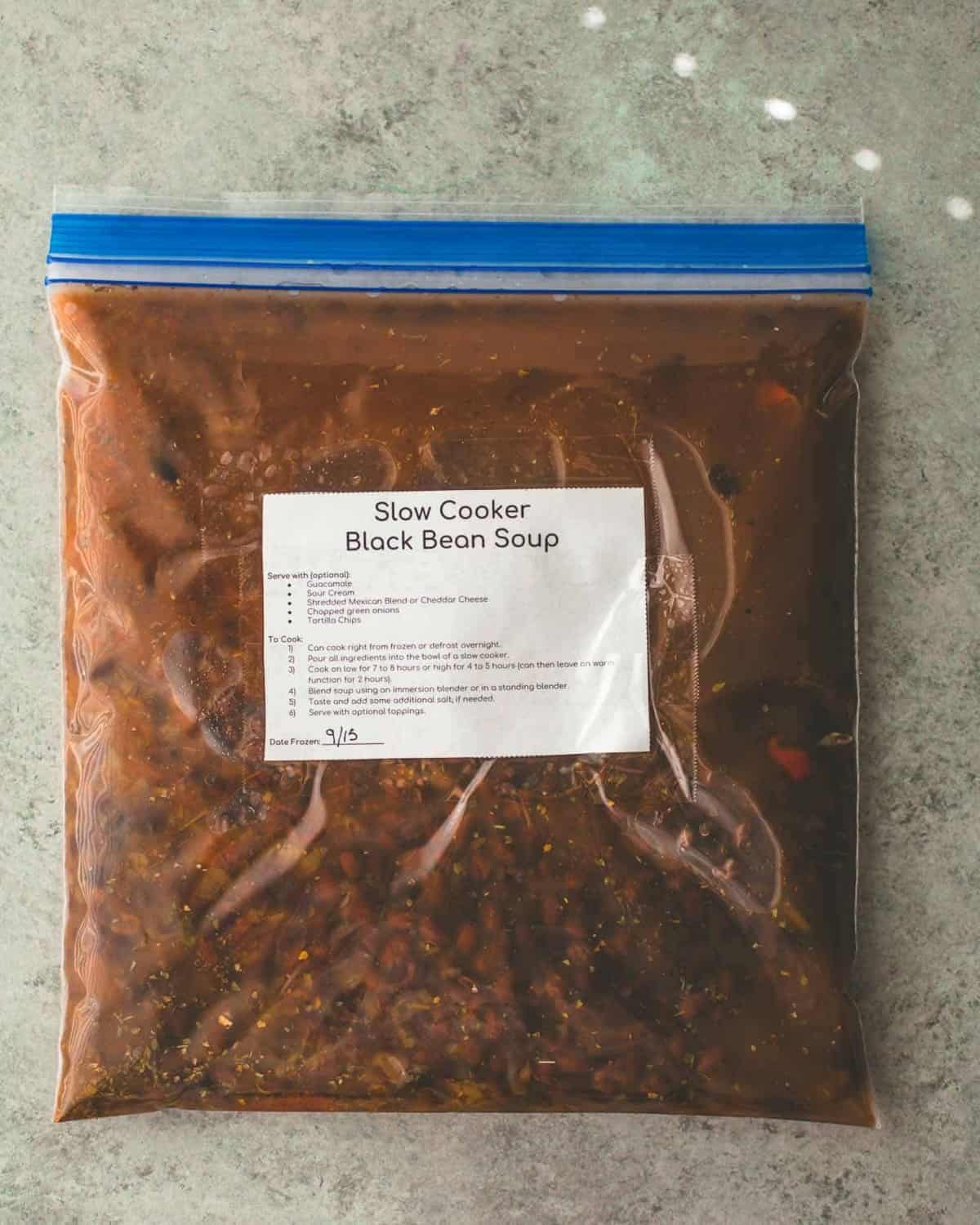 Slow Cooker Black Bean Soup in a freezer bag