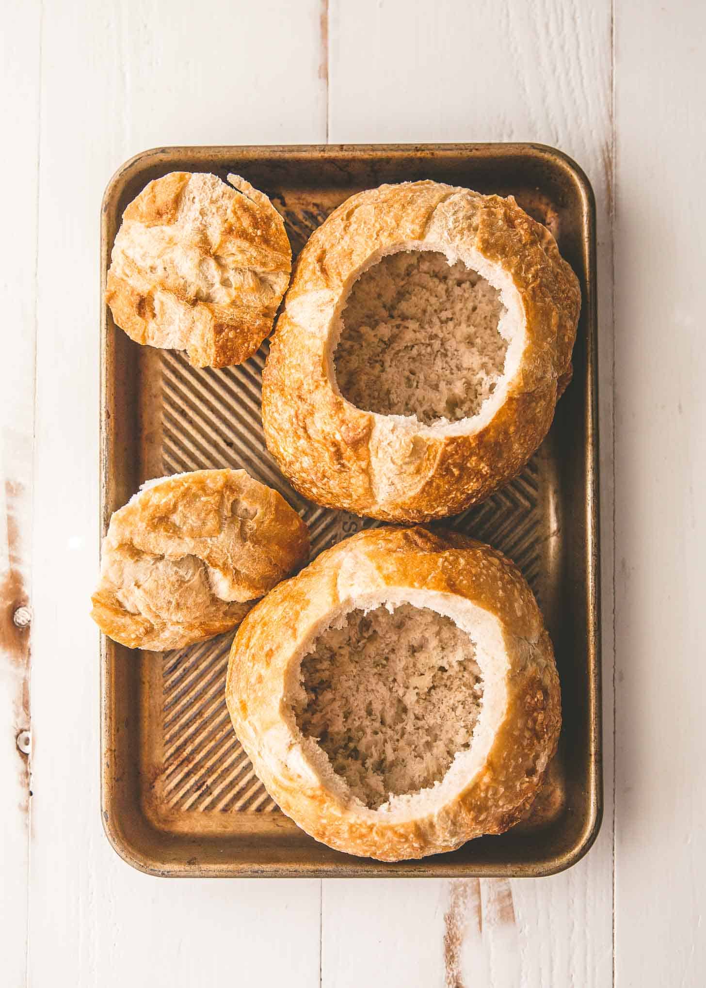 overhead image of Bread Bowls for Soup on a sheet pan