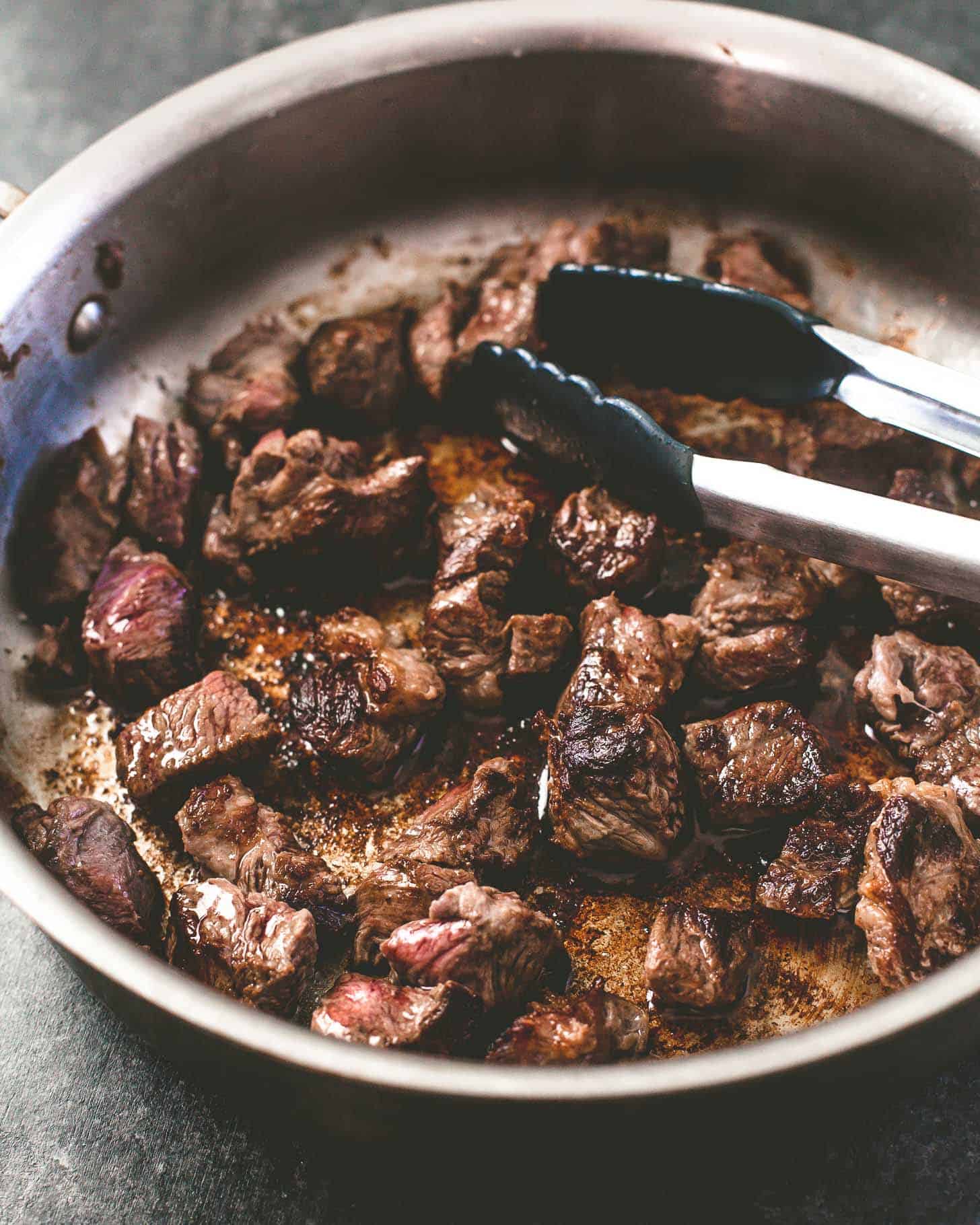 browning beef in a skillet