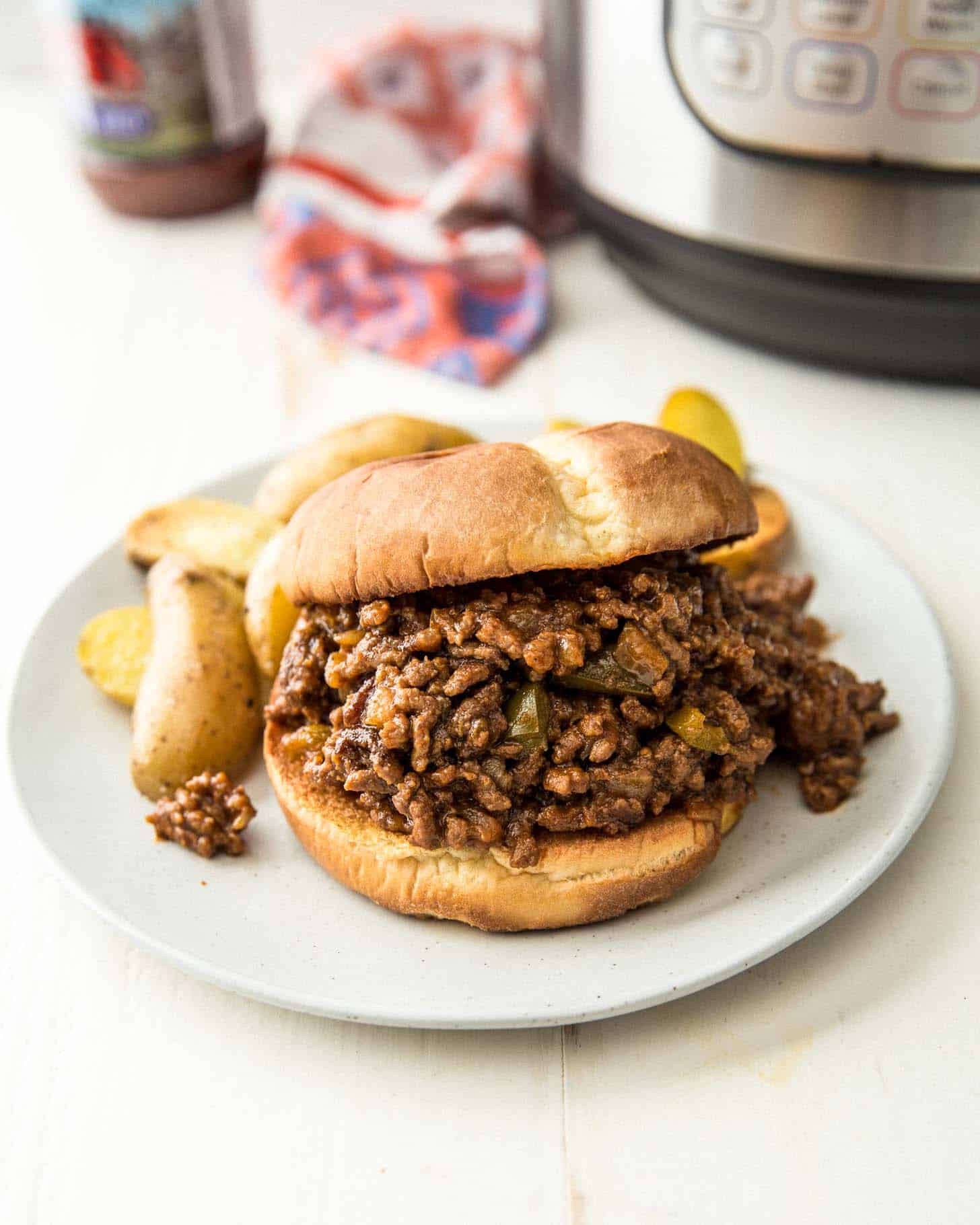 Instant Pot Sloppy Joes on a white plate