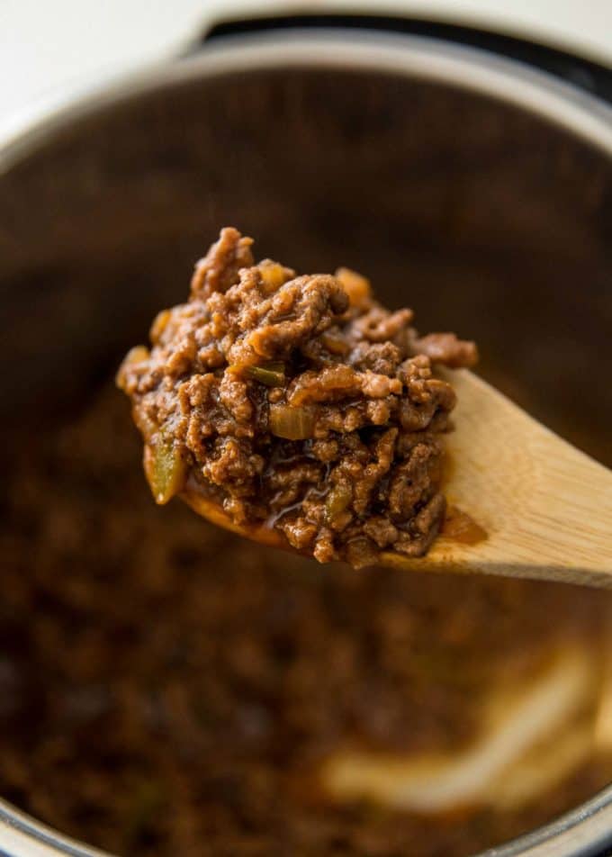 a spoonful of sloppy joe mixture