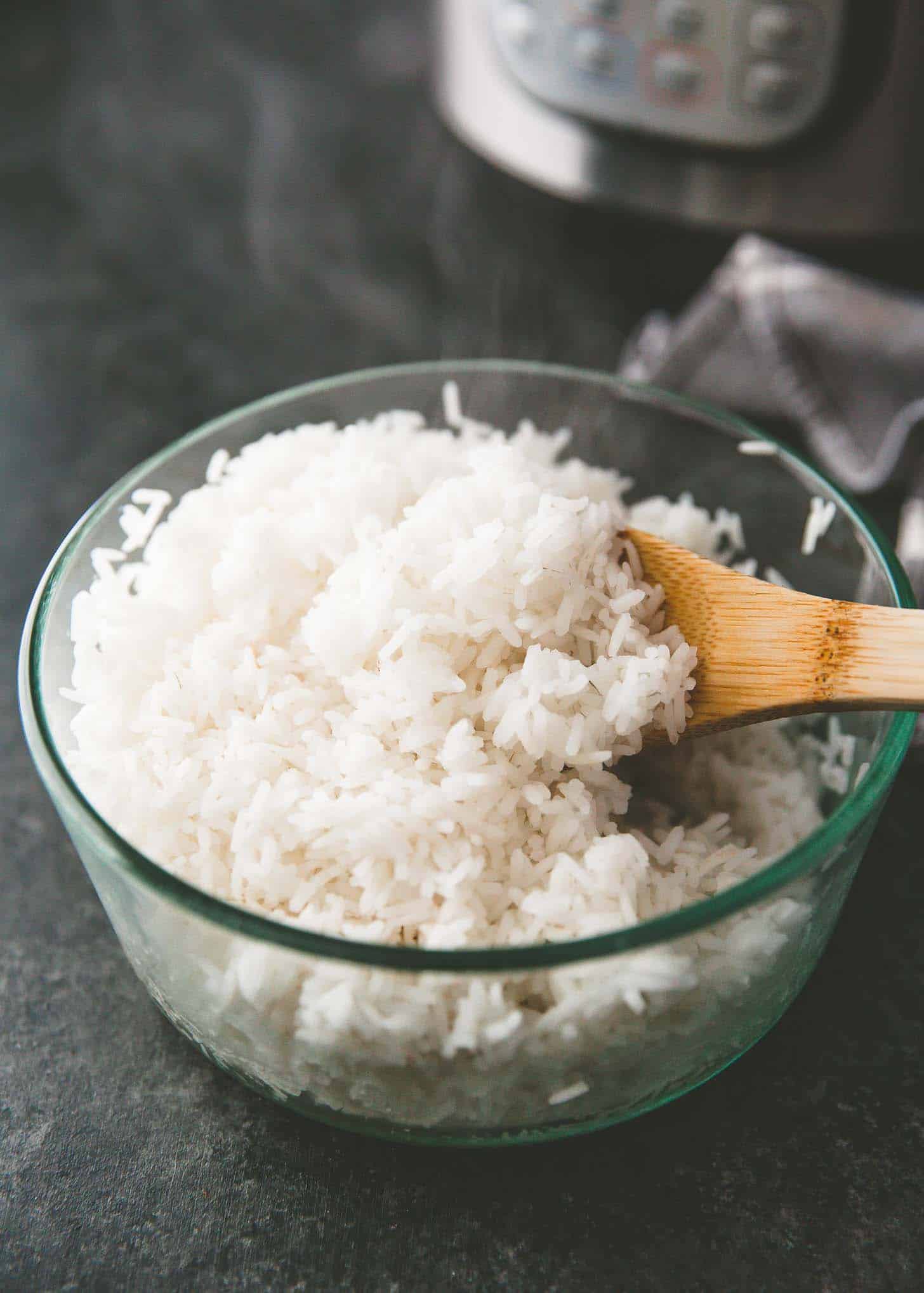 Instant Pot Rice in a clear bowl