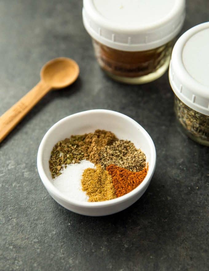 homemade taco seasoning in a small white bowl