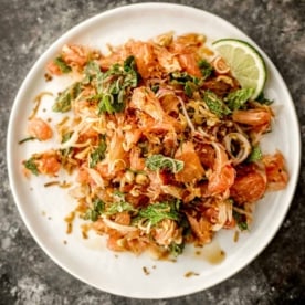 Thai Pomelo Salad on a white plate