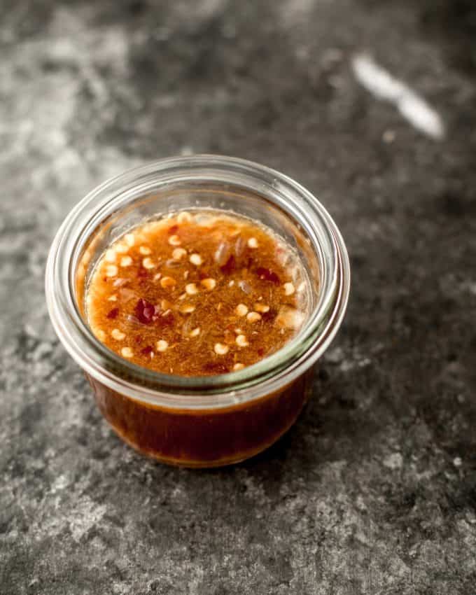 Thai dressing in a small glass bowl