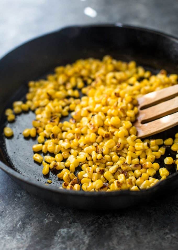 roasting corn in a cast iron skillet